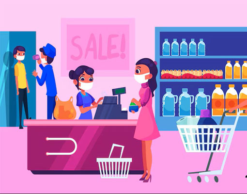 Retail and supermarket staff using ERP software